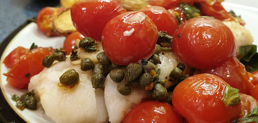 Halibut with Tomatoes and Capers